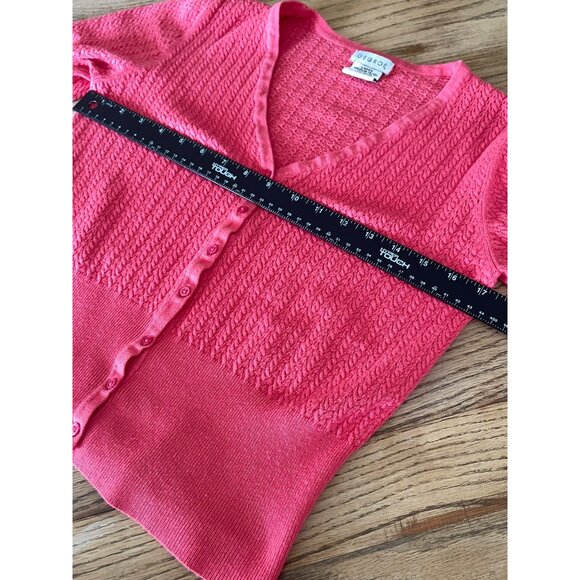 George V-Neck  Cardigan Sweater Womens M Coral 3/4 Sleeve Button Up Coquette Y2K - Picture 5 of 6